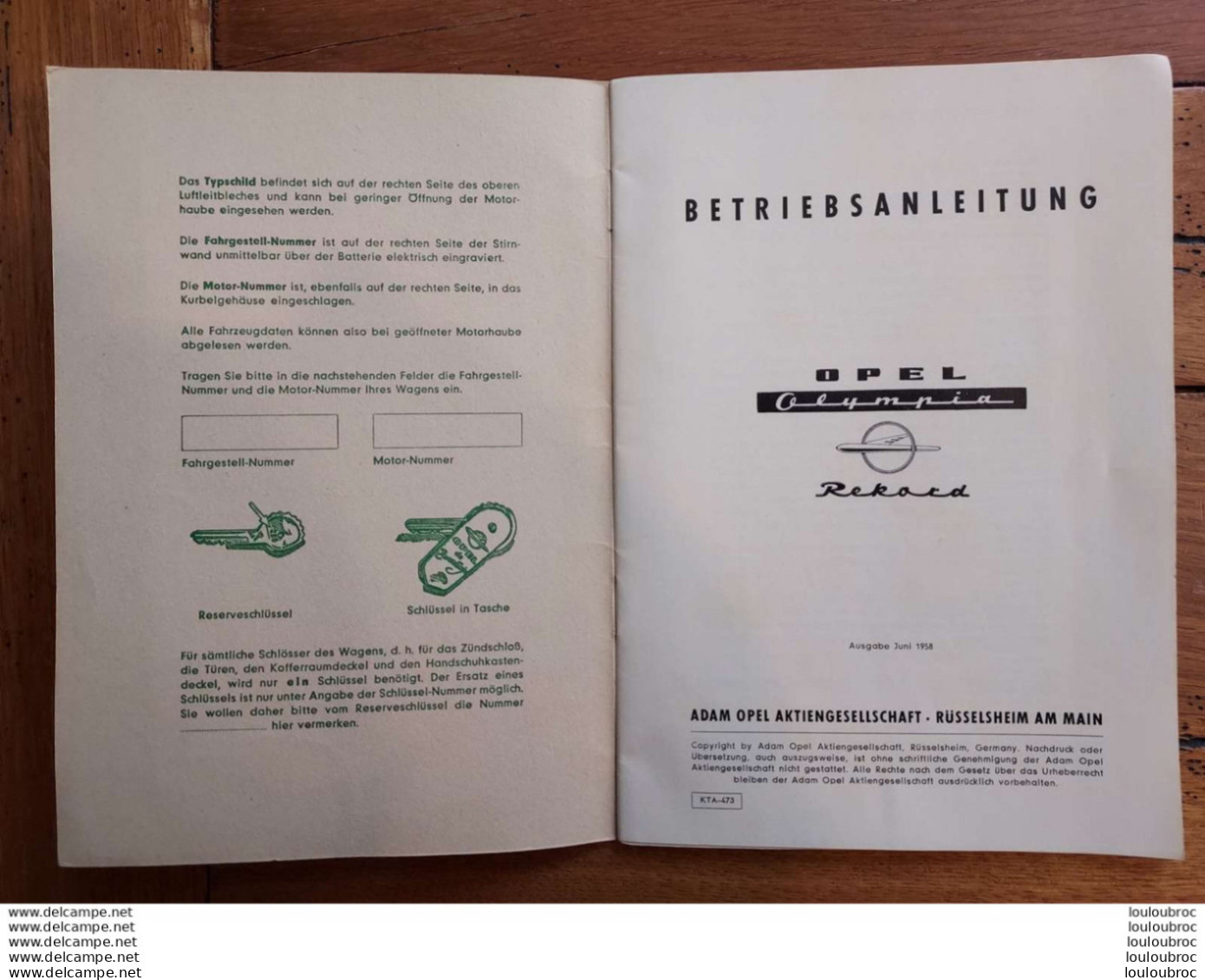 NOTICE  ENTRETIEN OPEL REKORD BETRIEBSANLEITUNG 1958 ECRIT EN ALLEMAND 27 PAGES - Cars