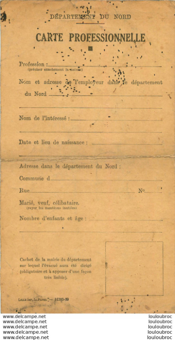 MAIRIE DE FLEURBAIX 09/1942  LEFRANC DESPIERRE ET PLACY WERQUIN  CARTE PROFESSIONNELLE - 1939-45
