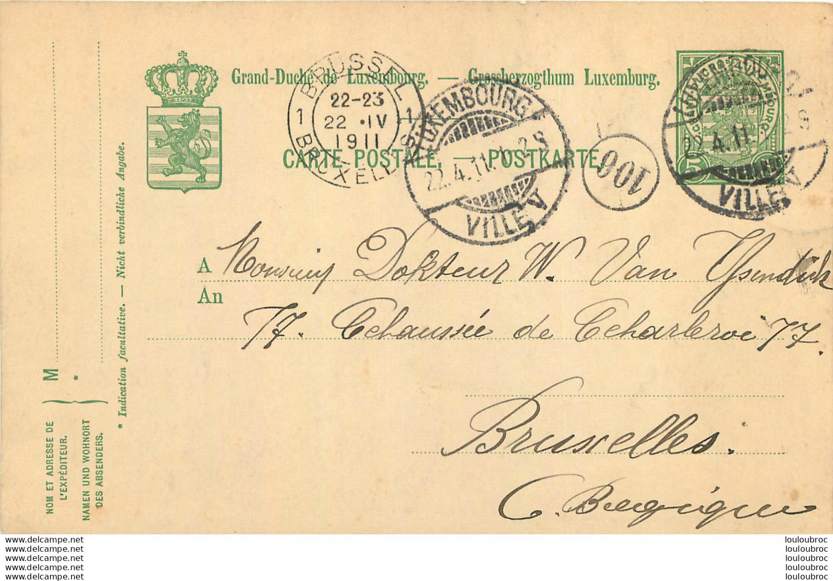 LUXEMBOURG ENTIER POSTAL 1911 - Postwaardestukken