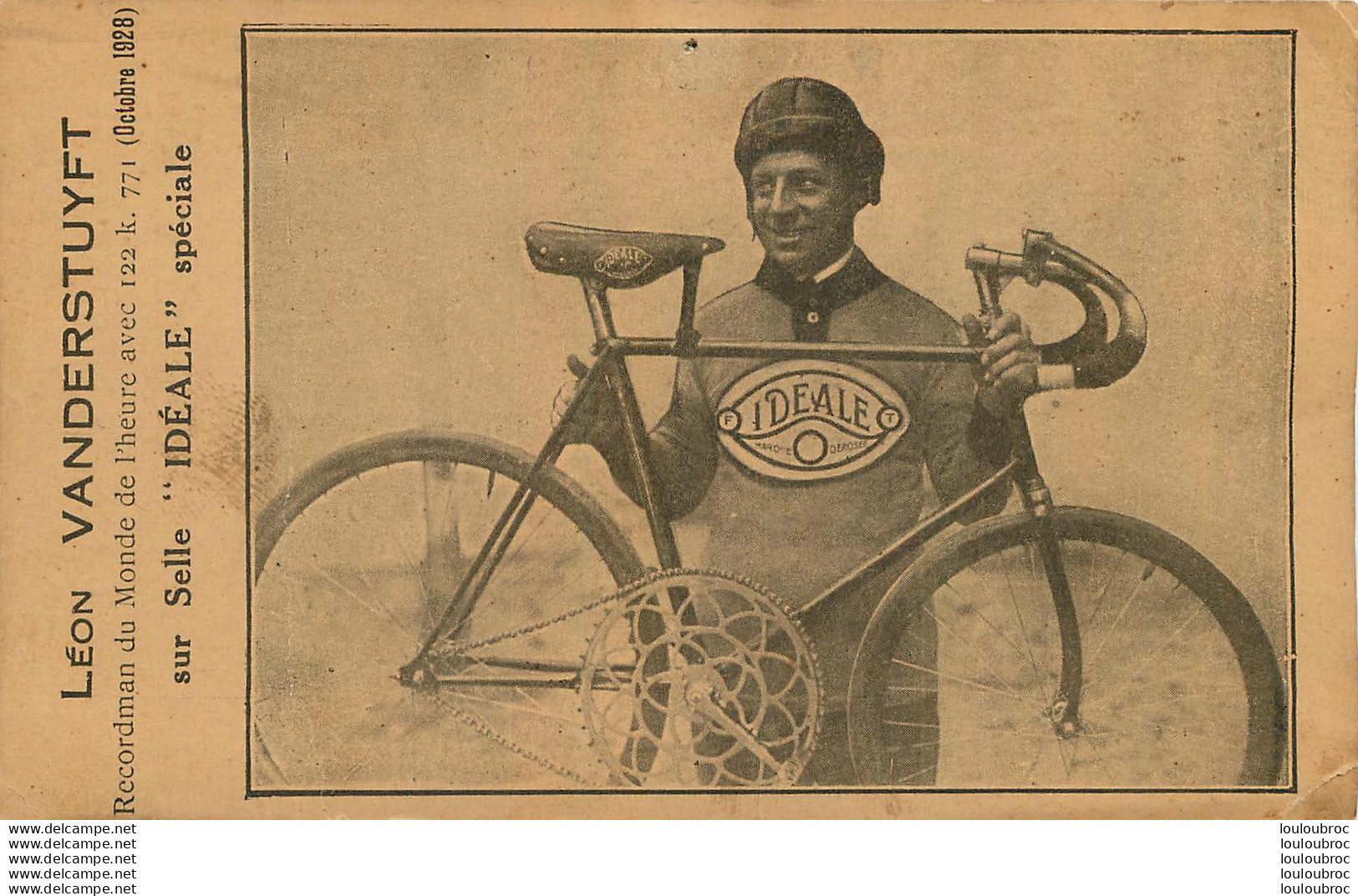 LEON VANDERSTUYFT RECORDMAN DU MONDE DE L'HEURE 10/1928 AVEC SELLE IDEALE SPECIALE - Cycling