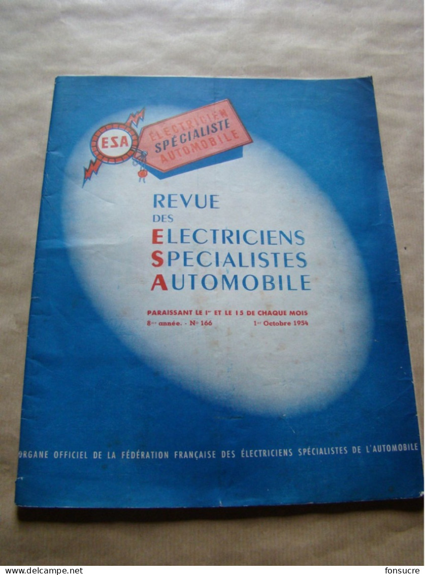 VR20 Revue ESA Electriciens Spécialistes Automobile N°166 1 Octobre 1954 56 Pages Pub Publicités - Auto