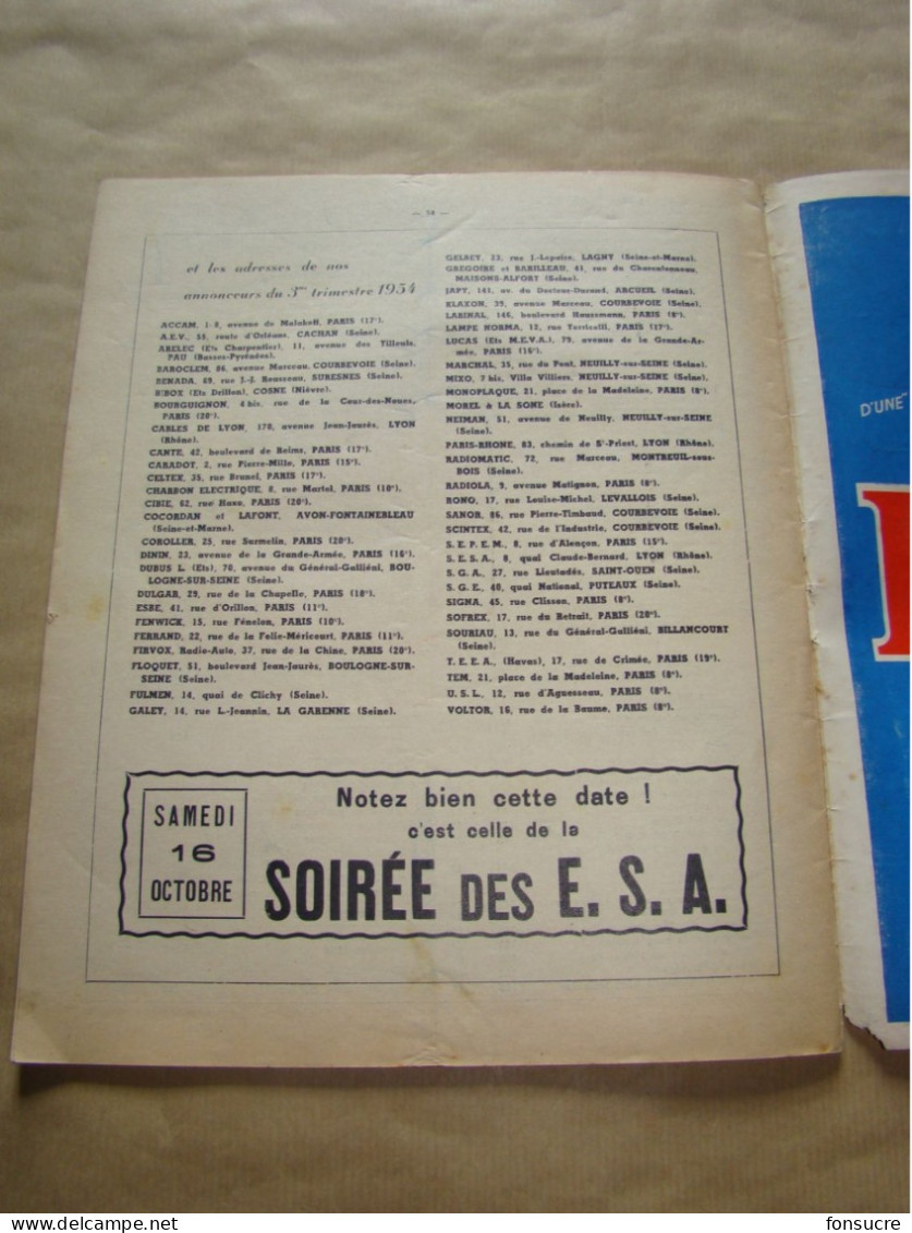 VR20 Revue ESA Electriciens Spécialistes Automobile N°166 1 Octobre 1954 56 Pages Pub Publicités - Auto