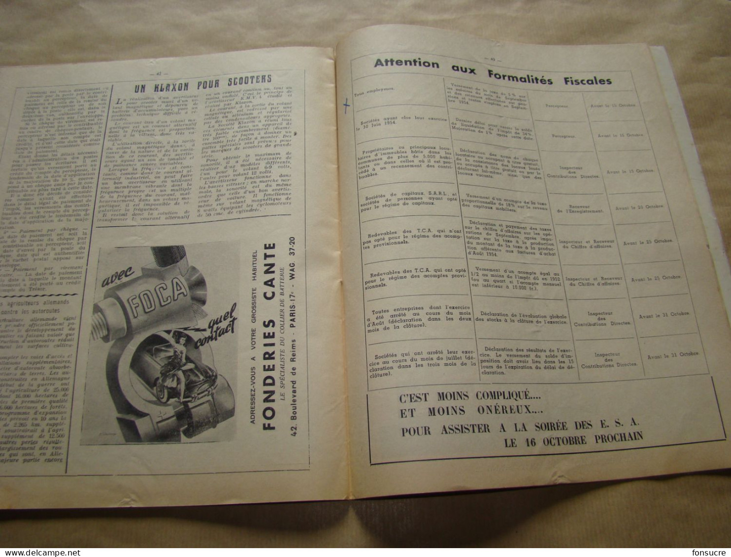 VR20 Revue ESA Electriciens Spécialistes Automobile n°166 1 Octobre 1954 56 pages Pub Publicités