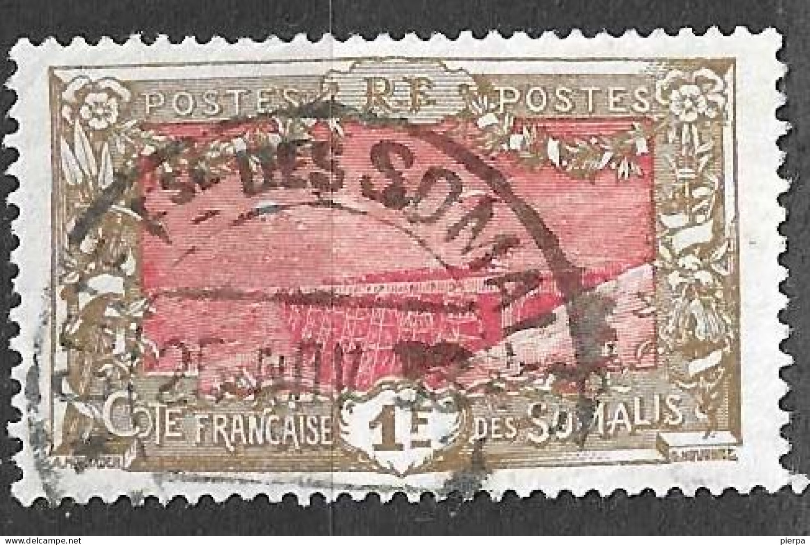 COSTA DEI SOMALI - 1916 - PONTE FERROVIARIO - FR. 1 - USATO (YVERT 97 - MICHEL 113 ) - Oblitérés