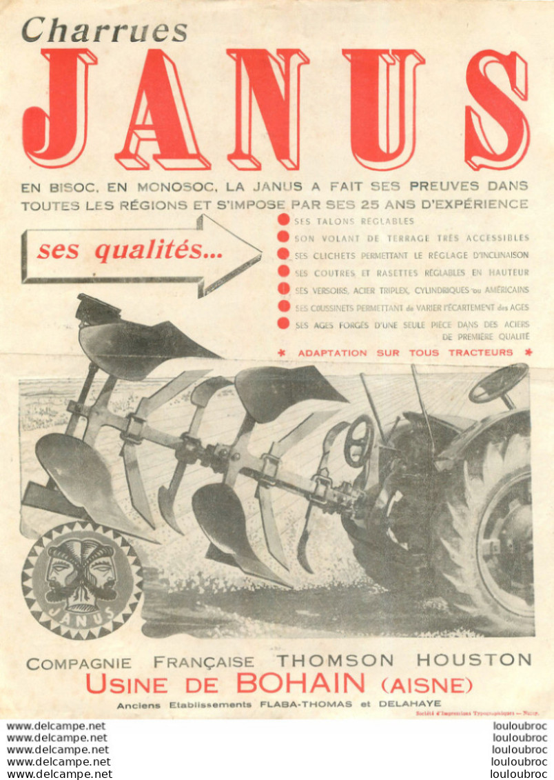 PUBLICITE CHARRUES JANUS  USINE DE BOHAIN AISNE CIE FRANCAISE THOMSON HOUSTON - Werbung