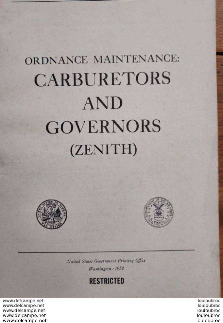 TECHNICAL MANUAL TM 9-1826C ET TO 19-75CCA-3  CARBURATORS AND GOVERNORS 1952 OF THE ARMY  320 PAGES ECRIT EN ANGLAIS - Cars