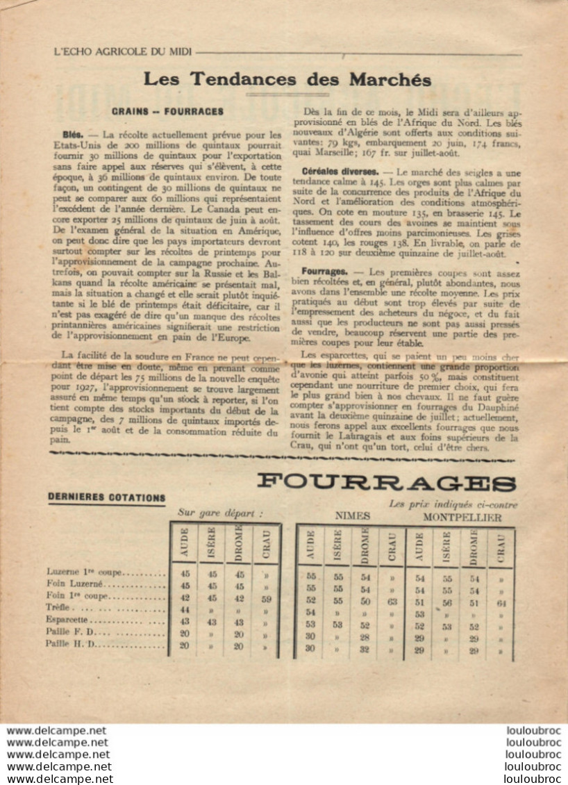 L'ECHO AGRICOLE DU MIDI 1928 DOCUMENT DE 4 PAGES - Landwirtschaft