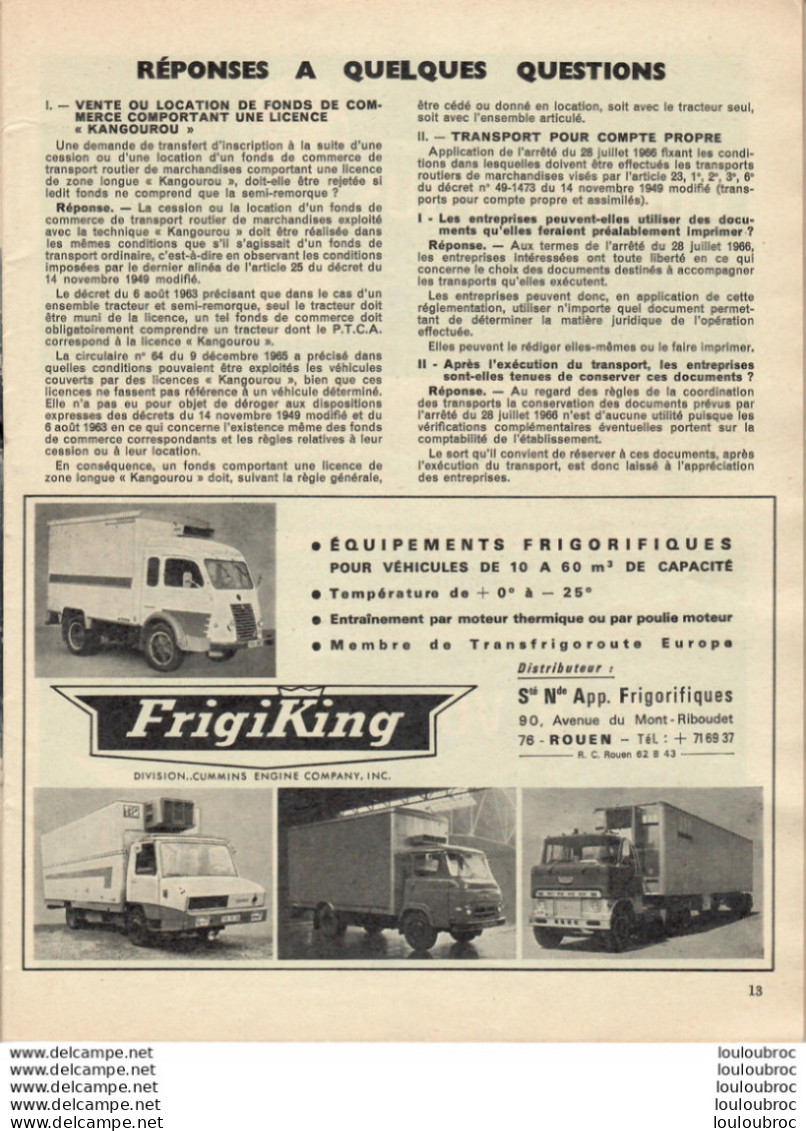 LE TRANSPORTEUR FRANCAIS REVUE DE 1966 COMPOSEE DE 64 PAGES PARFAIT ETAT - Vrachtwagens