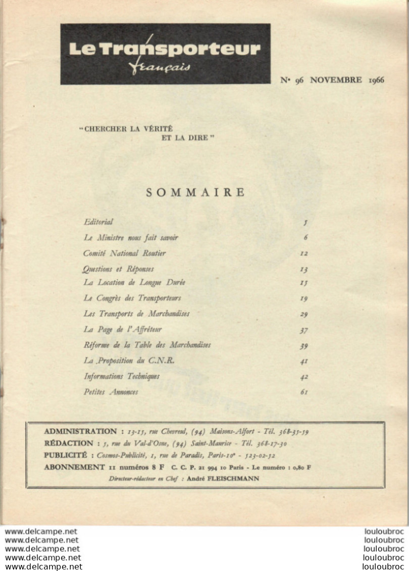 LE TRANSPORTEUR FRANCAIS REVUE DE 1966 COMPOSEE DE 64 PAGES PARFAIT ETAT - Vrachtwagens