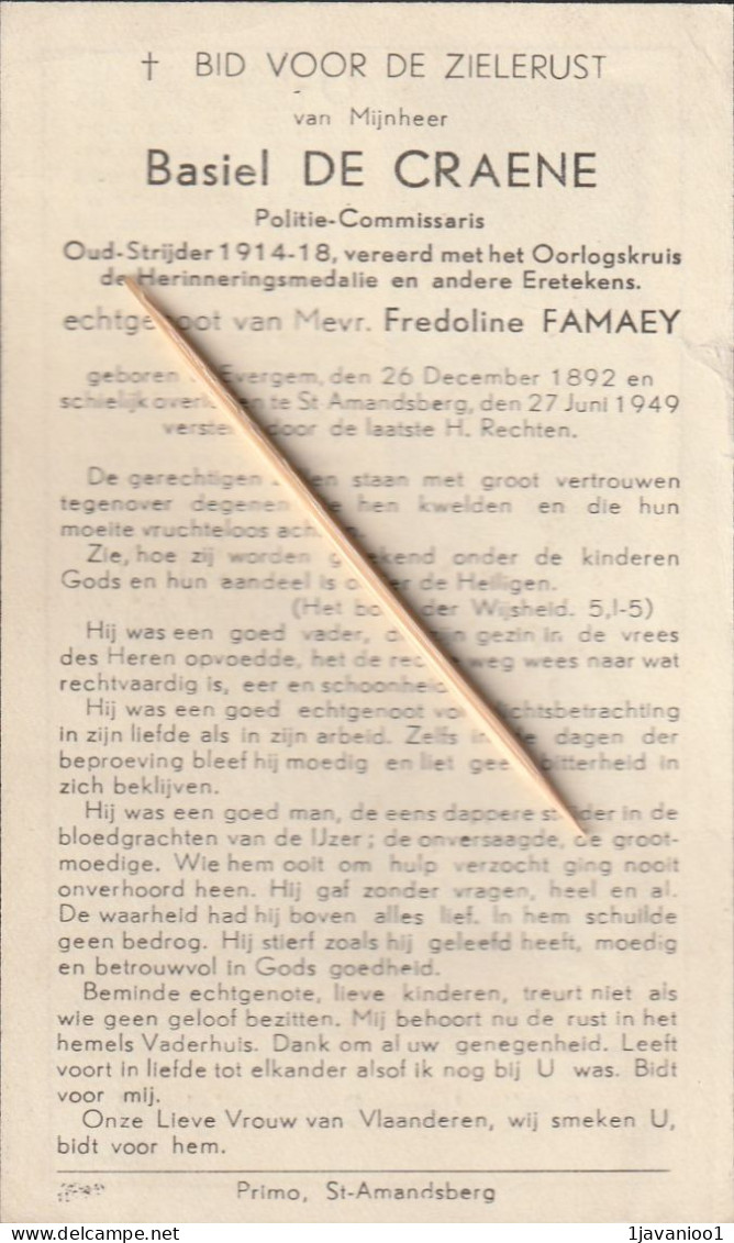 Rijkswachter, Politiecmmissaris, Basiel De Craene, Famaey, Evergem, Sint-Amandsberg, 1949 - Imágenes Religiosas