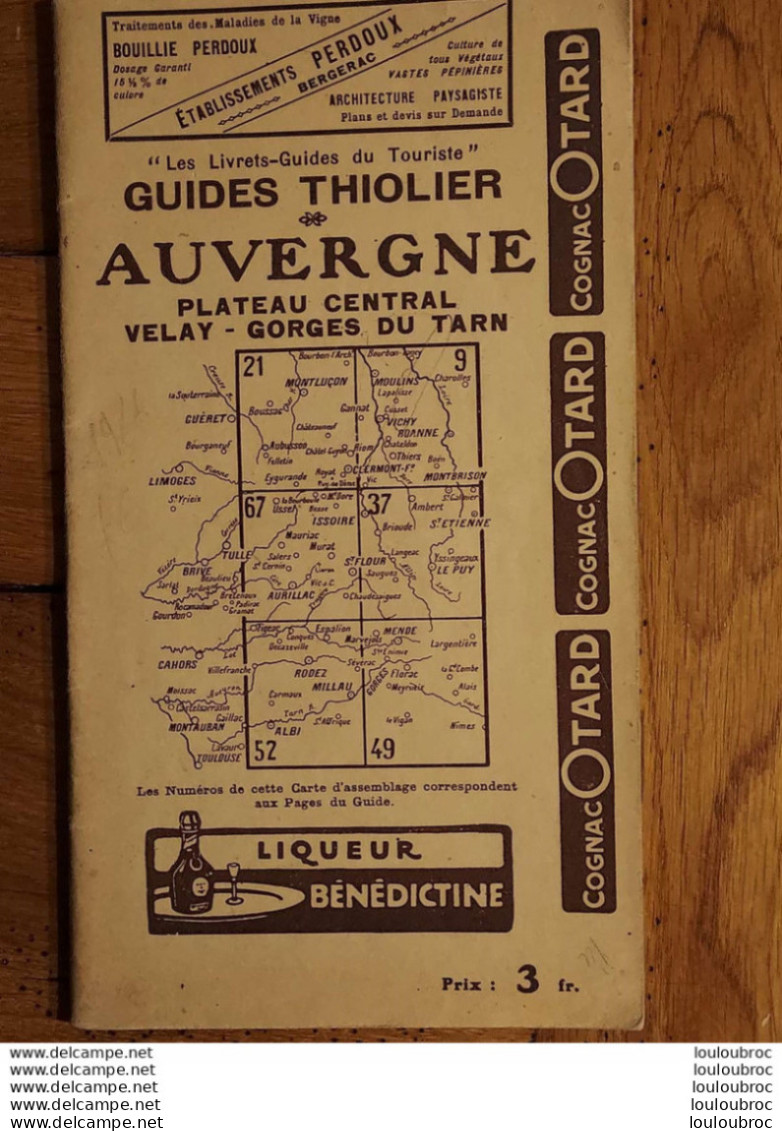 GUIDES THIOLIER AUVERGNE  1926 PARFAIT ETAT 80 PAGES - Tourisme