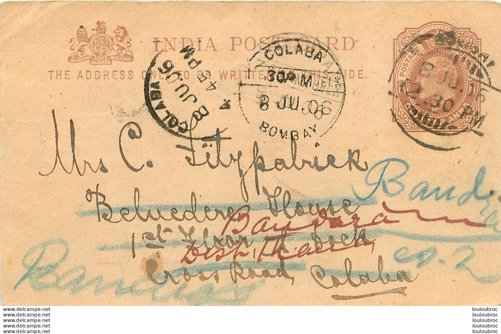 COLABA BOMBAY ENTIER POSTAL 1906 - Luftpost & Aerogramme