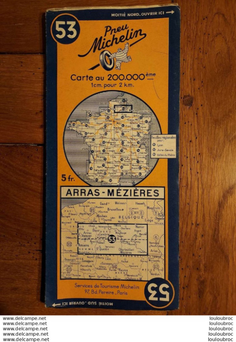 CARTE ROUTIERE MICHELIN  N°53 ARRAS MEZIERES  1/200 000 BIBENDUM - Roadmaps