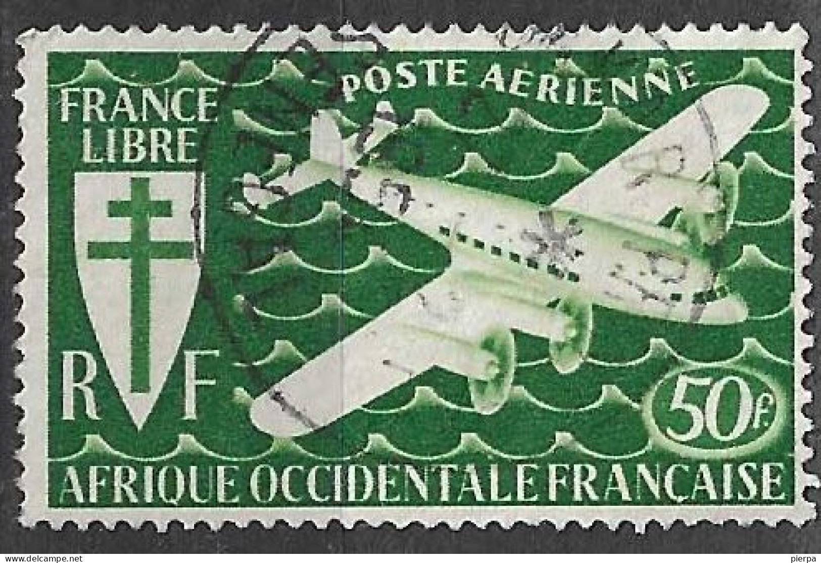 AFRICA OCCIDENTALE FRANCESE - 1945 - POSTA AEREA - CENT. 50 - USATO (YVERT AV 2 - MICHEL 25 ) - Usati