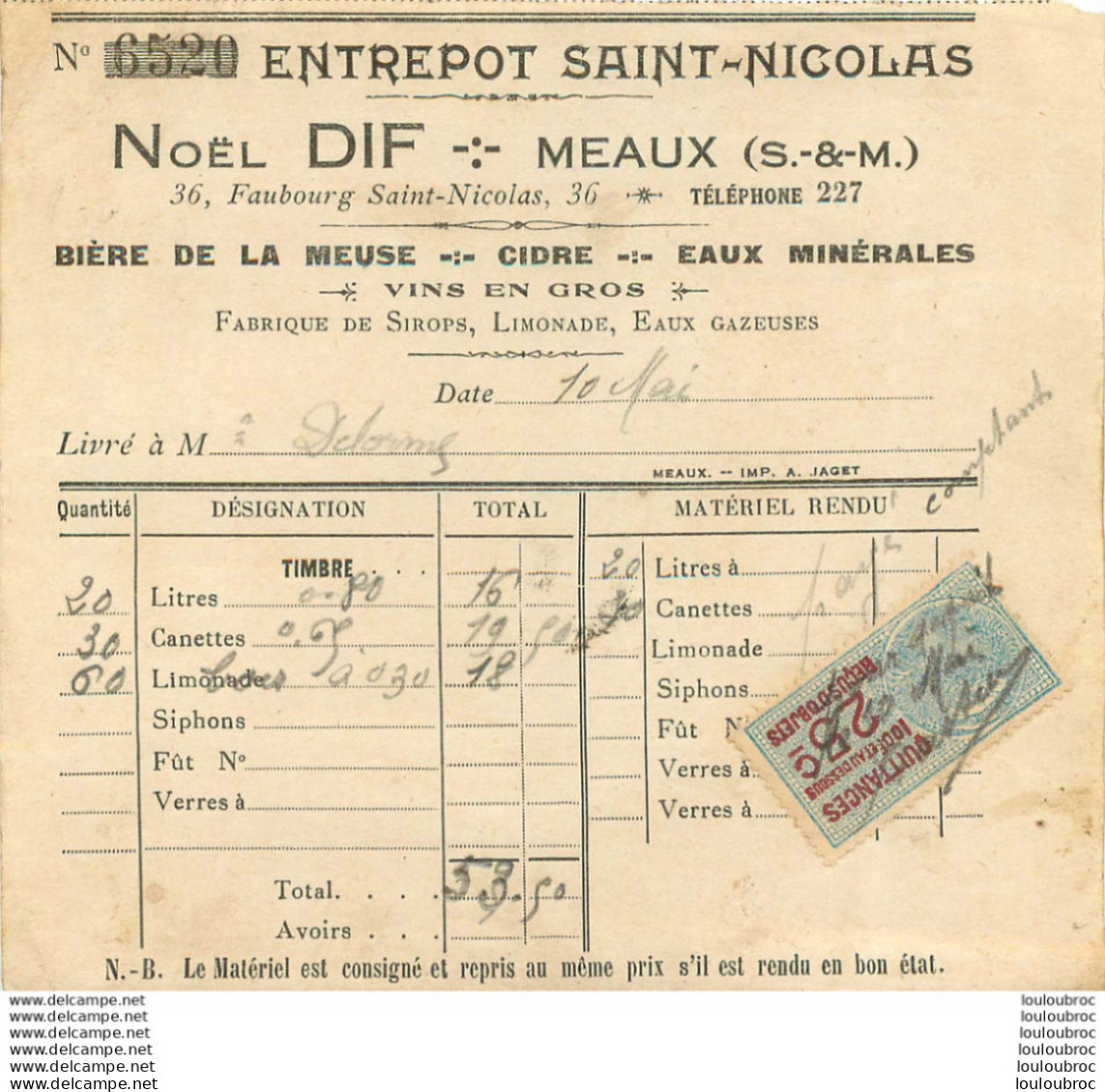 ENTREPOT SAINT NICOLAS 36 FAUBOURG SAINT NICOLAS A MEAUX   1901 - 1900 – 1949