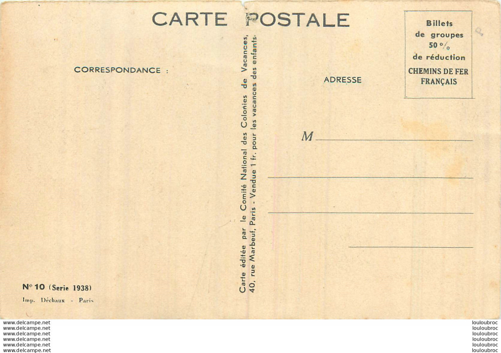 GERMAINE BOURET COMITE NATIONAL DES COLONIES DE VACANCES  SERIE 1938 N°10 - Bouret, Germaine