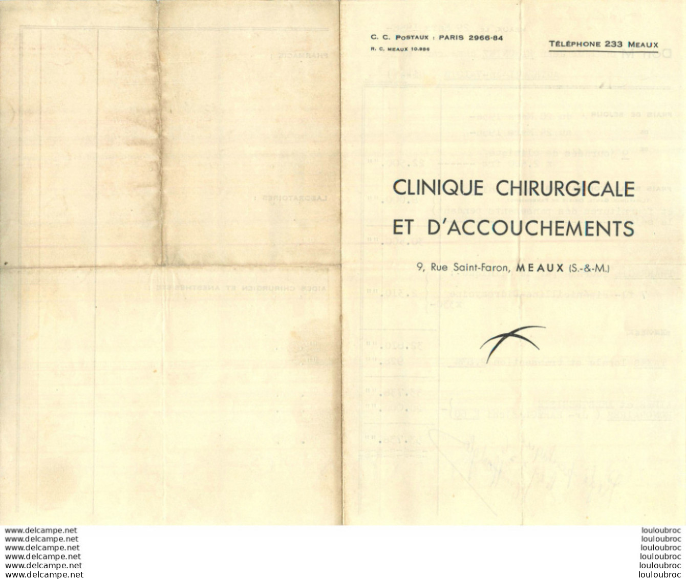 CLINIQUE CHIRURGICALE ET D'ACCOUCHEMENTS 9 RUE SAINT FARON MEAUX  1956 - 1950 - ...