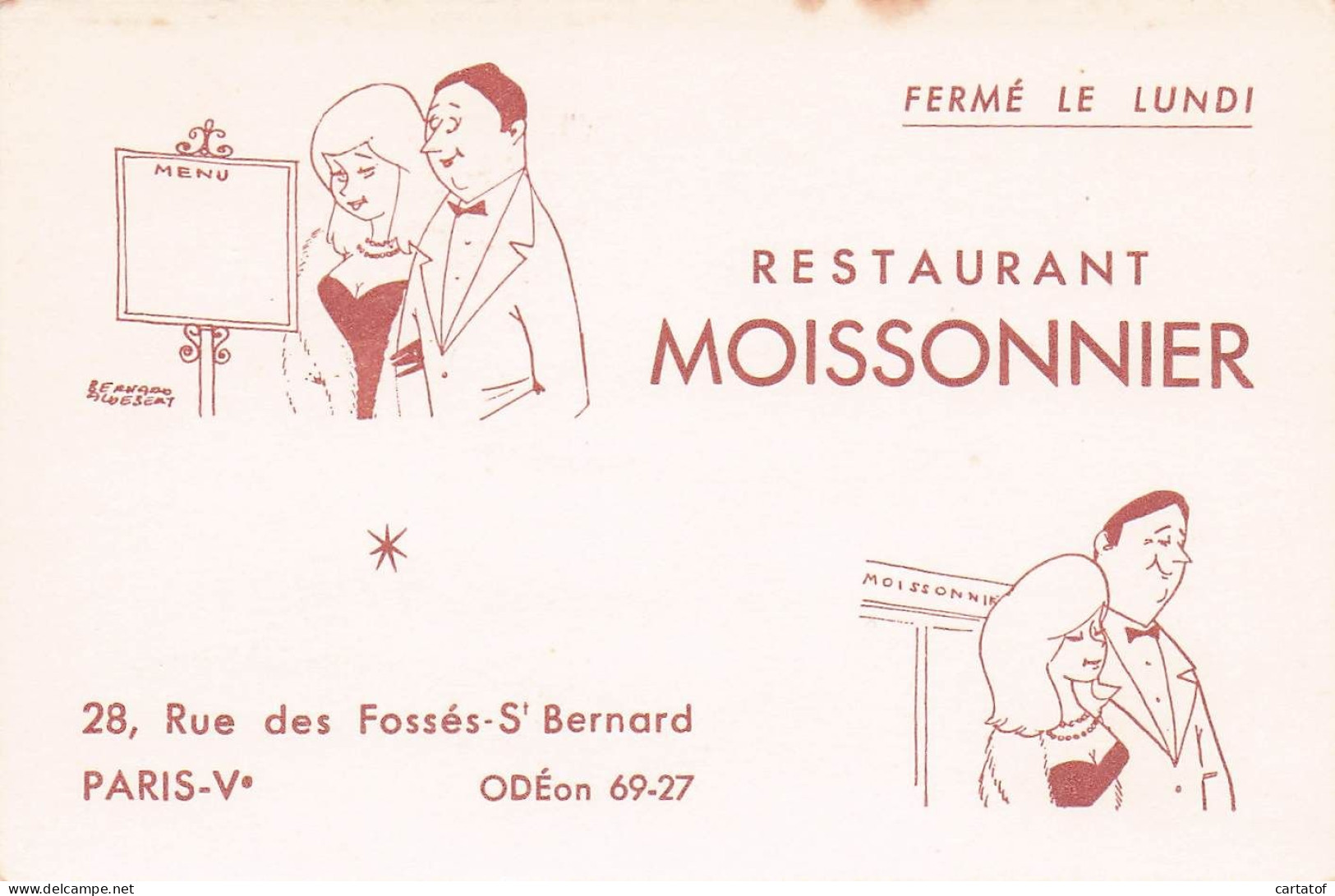 Restaurant MOISSONNIER . PARIS Ve . - Cartas De Hotels