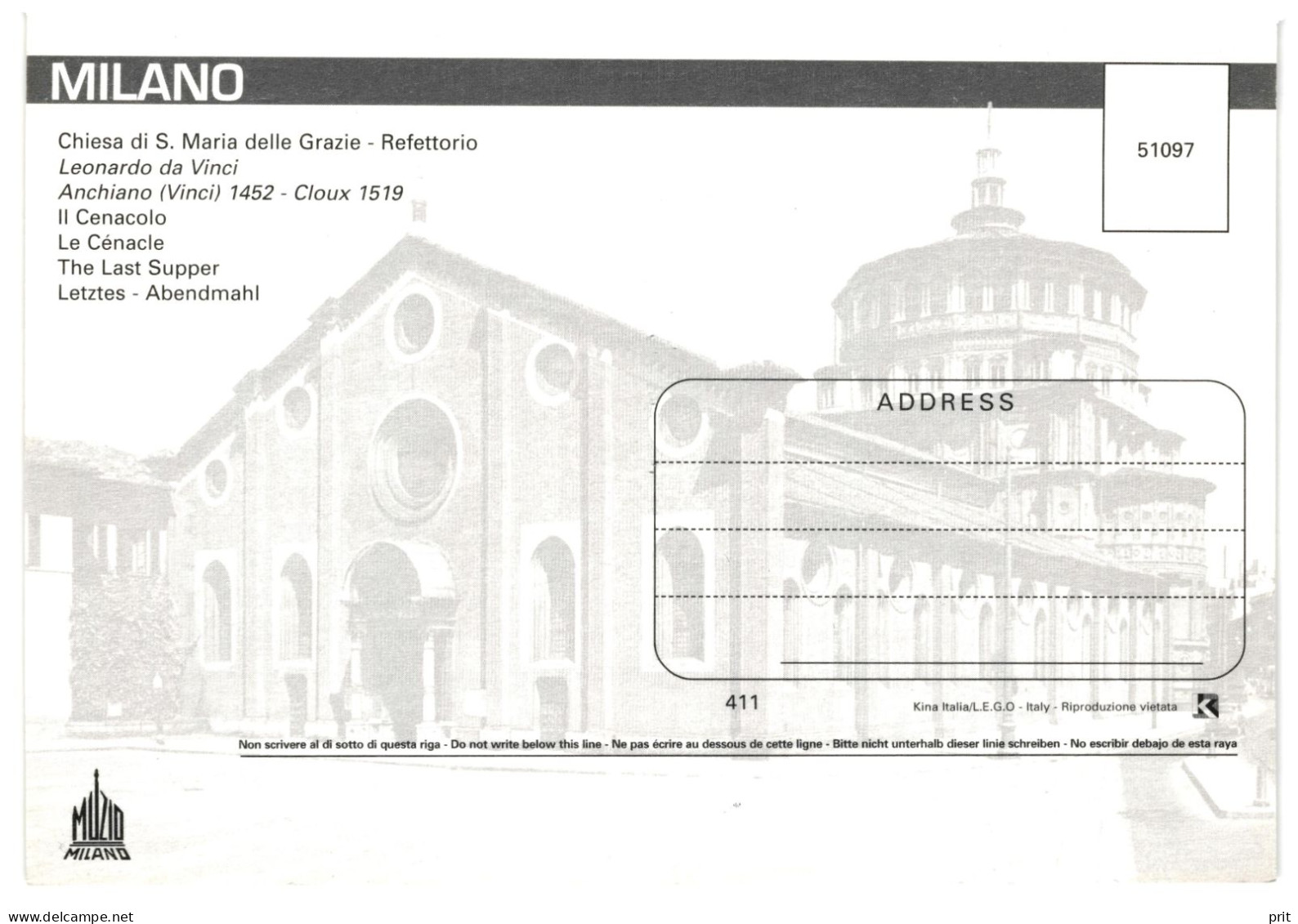 Il Cenacolo The Last Supper, Leonardo Da Vinci, Santa Maria Delle Grazie Milan Unused Postcard. Publisher Muzio Milano - Paintings