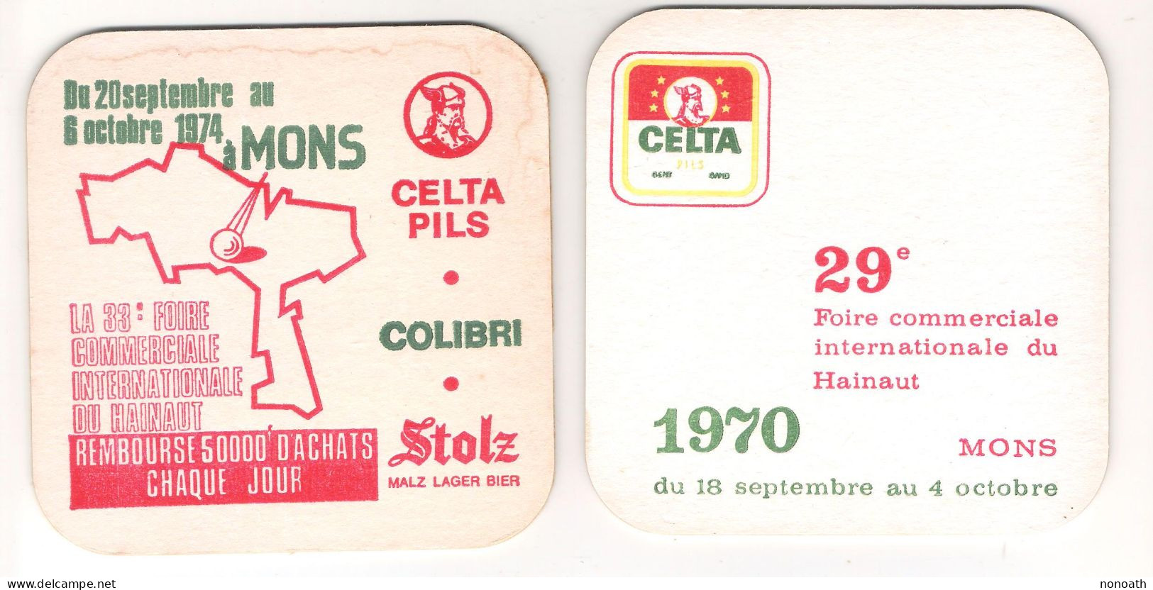 Lot 2 Anciens Sous Bocks "Celta Pils Meiresonne Mons 1970 Et 1974" - Sotto-boccale