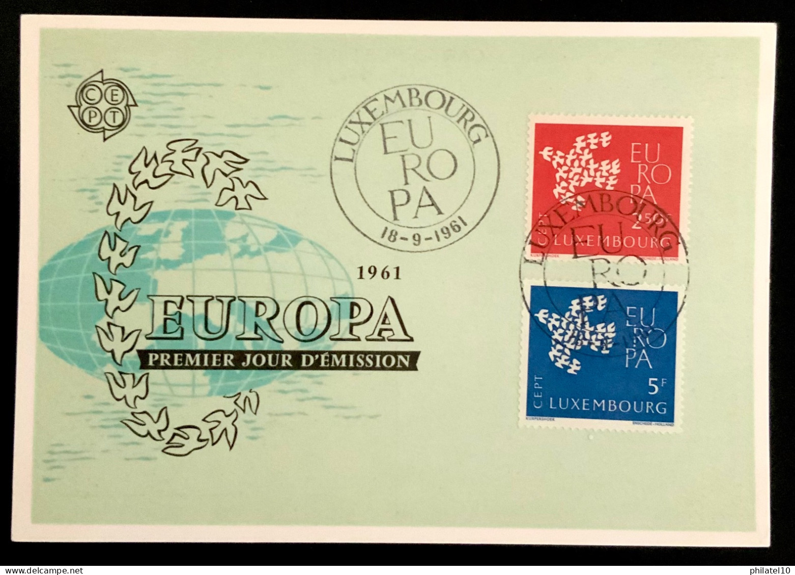 1961 LUXEMBOURG CARTE POSTALE PHILATELIQUE EUROPA 1er JOUR D’ÉMISSION - FDC