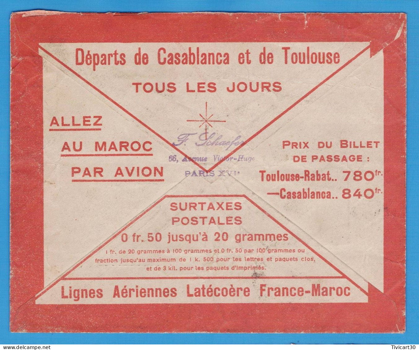 LETTRE PAR AVION DE 1923 - LIGNES AERIENNES LATECOERE FRANCE-MAROC - PARIS POUR NAMUR (BELGIQUE) - VIGNETTE GUYNEMER - 1927-1959 Covers & Documents