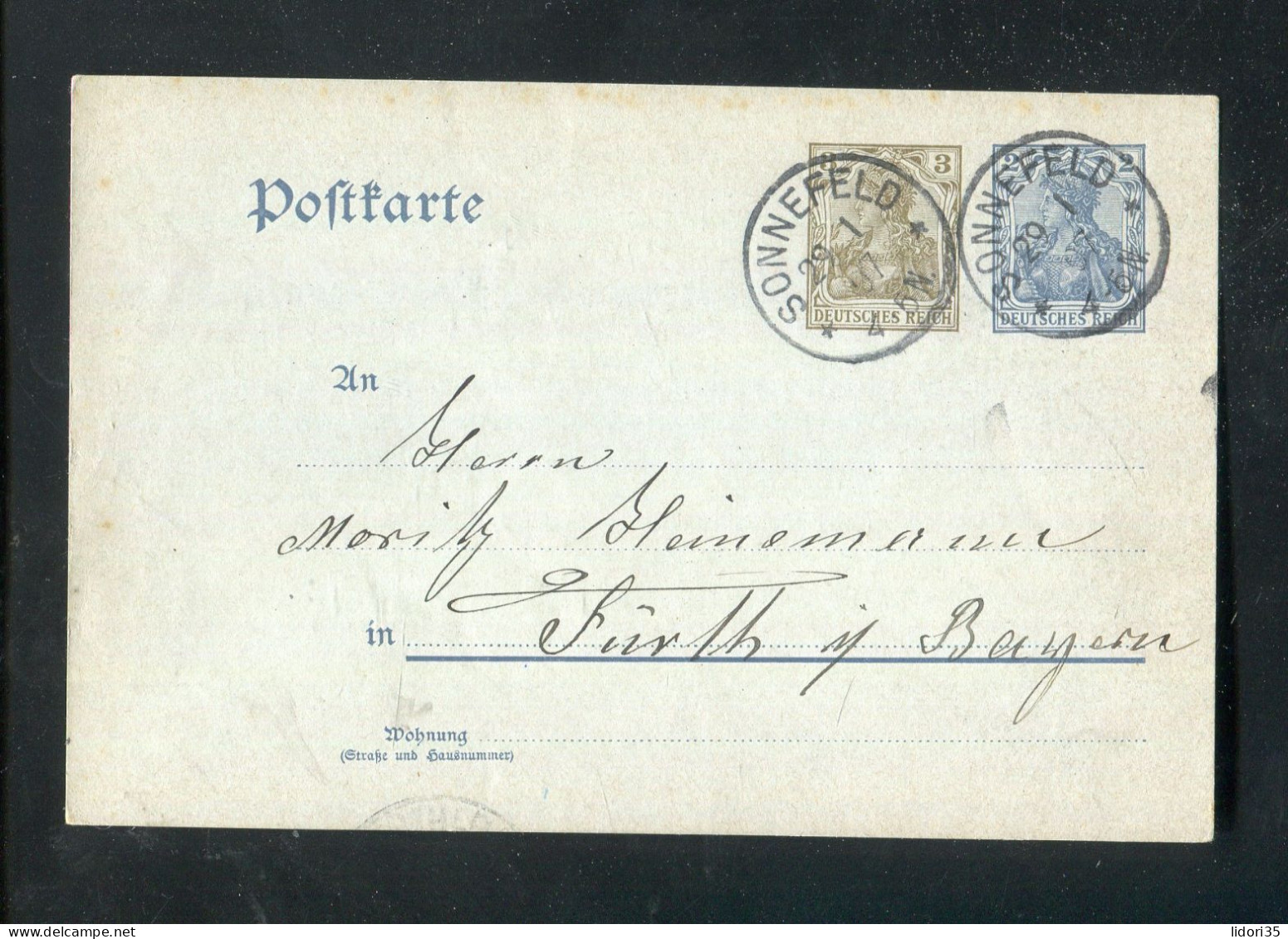 "DEUTSCHES REICH" 1907, Postkarte Mit K1 "BONNEFELD" Nach Fuerth (L1181) - Cartes Postales