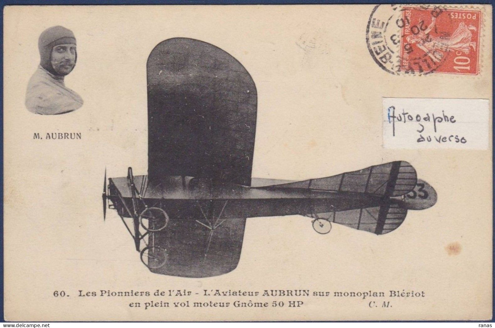 CPA Aviation > Signature Autographe De L'aviateur AUBRUN Sur Monoplan Blériot - Aviatori
