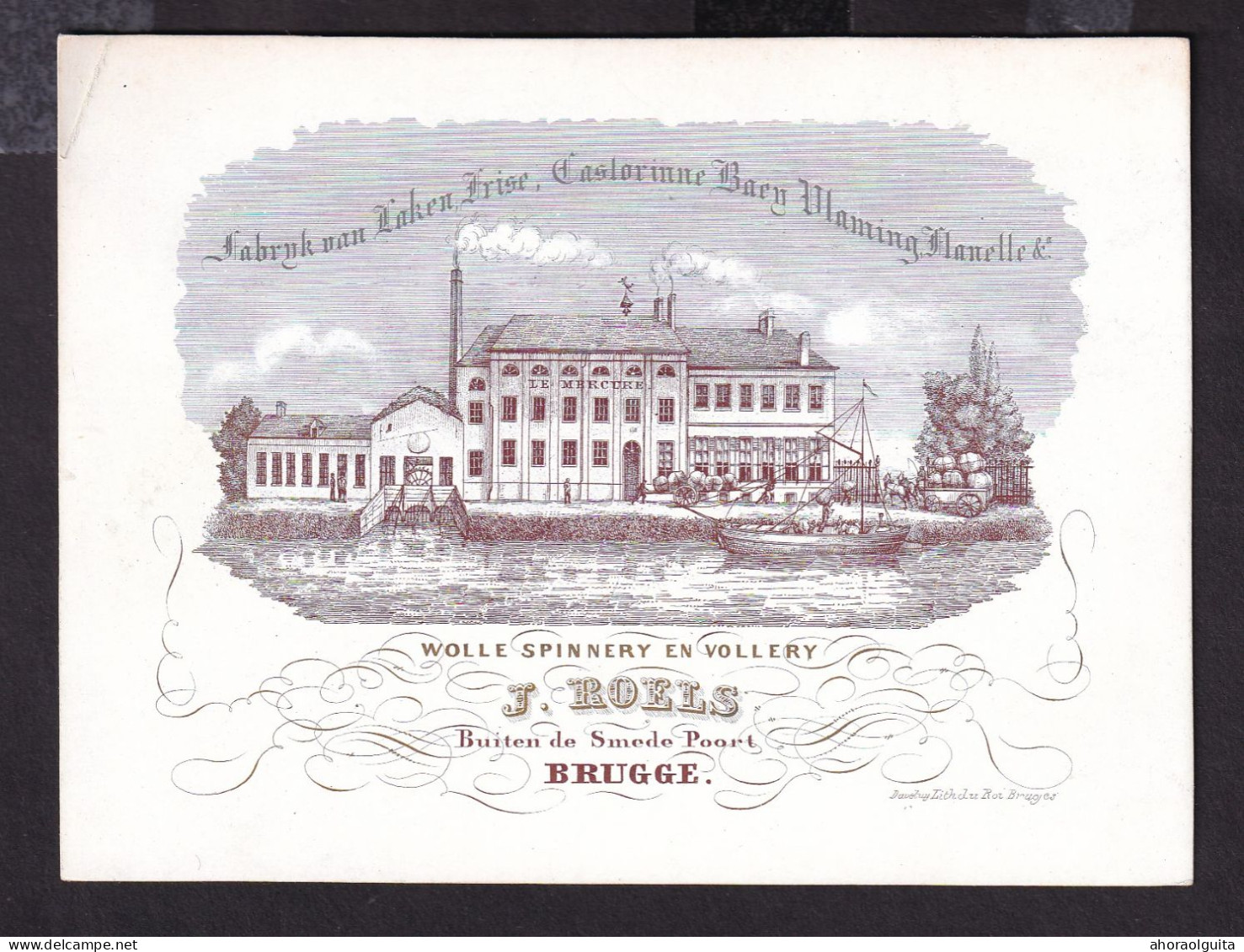 582/29 -- BRUGES CARTE PORCELAINE - Carte Illustrée J.Roels, Wolle Spinnery En Vollery - Litho Années1840/50 - Visiting Cards
