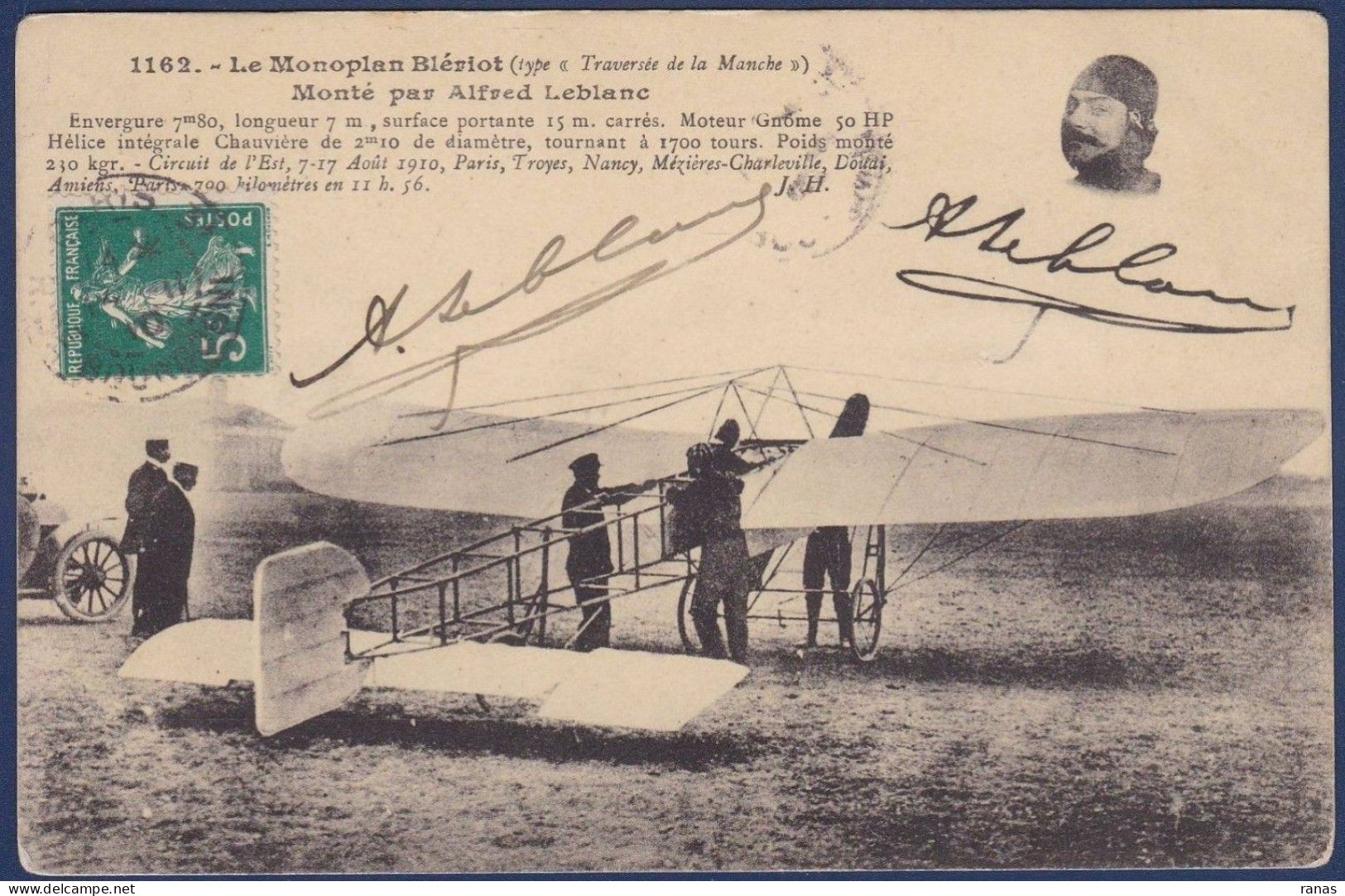 CPA Aviation Signature Autographe De L'aviateur LEBLANC Circulé Sur Monoplan Blériot - Aviadores