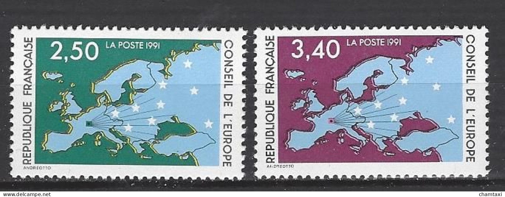 CONSEIL DE L EUROPE 1991 TIMBRE SERVICE 106 107 CARTE D EUROPE ET ETOILES - Ungebraucht