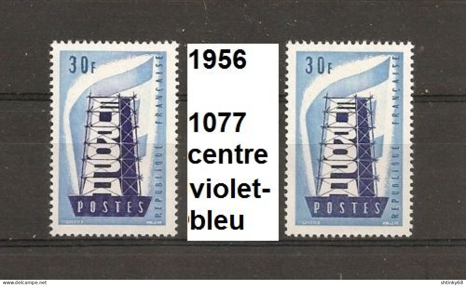 Variété De 1956 Neuf** Y&T N° 1077 Couleur Du Centre Rose-bleu Au Lieu De Bleu-foncé - Ungebraucht