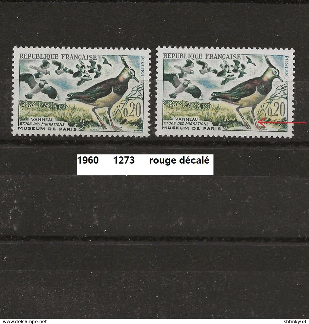 Variété De 1960 Neuf** Y&T N° 1273 Rouge Décalé - Unused Stamps