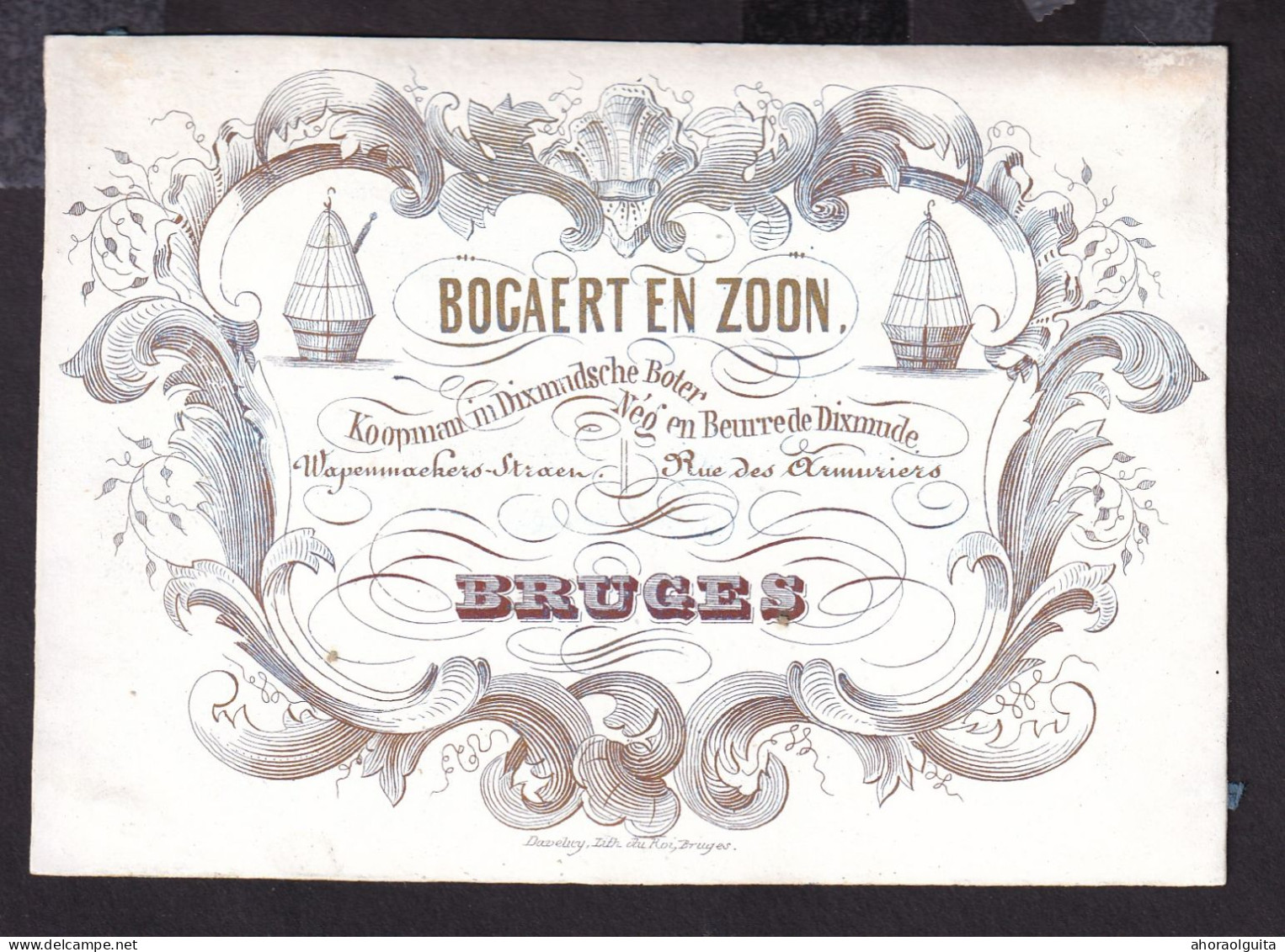 583/29 -- BRUGES CARTE PORCELAINE - Carte Illustrée Bogaert En Zoon , Koopman In Dixmuide Boter  - Litho Années1840/50 - Visitekaartjes