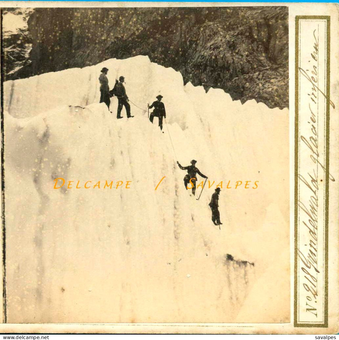 Suisse * Grindelwald Cordée Alpinistes Glacier Inférieur - Photo Stéréoscopique Savioz Vers 1865 - Photos Stéréoscopiques