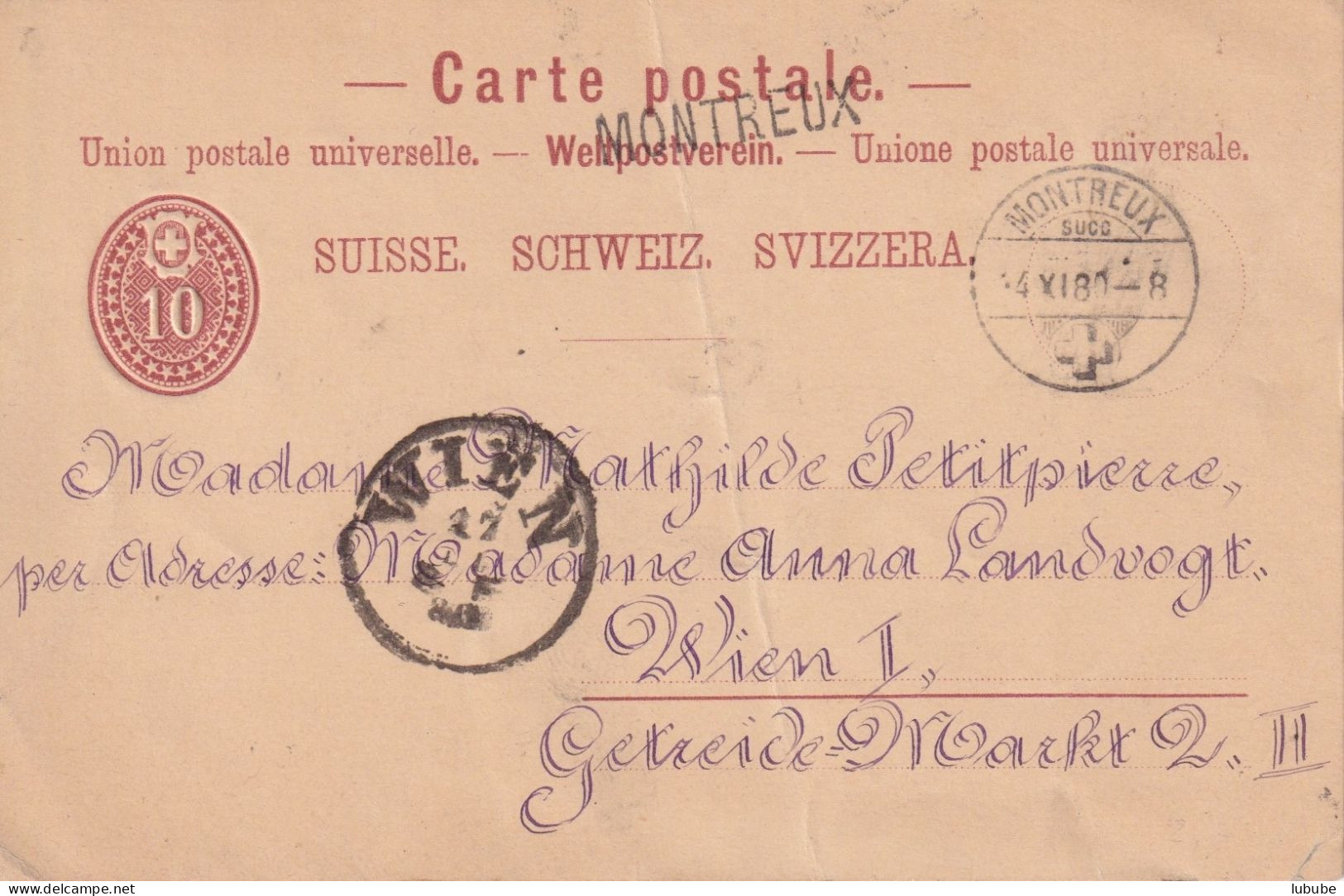 PK 14  Montreux Succ. - Wien  (Stabstempel)          1880 - Enteros Postales