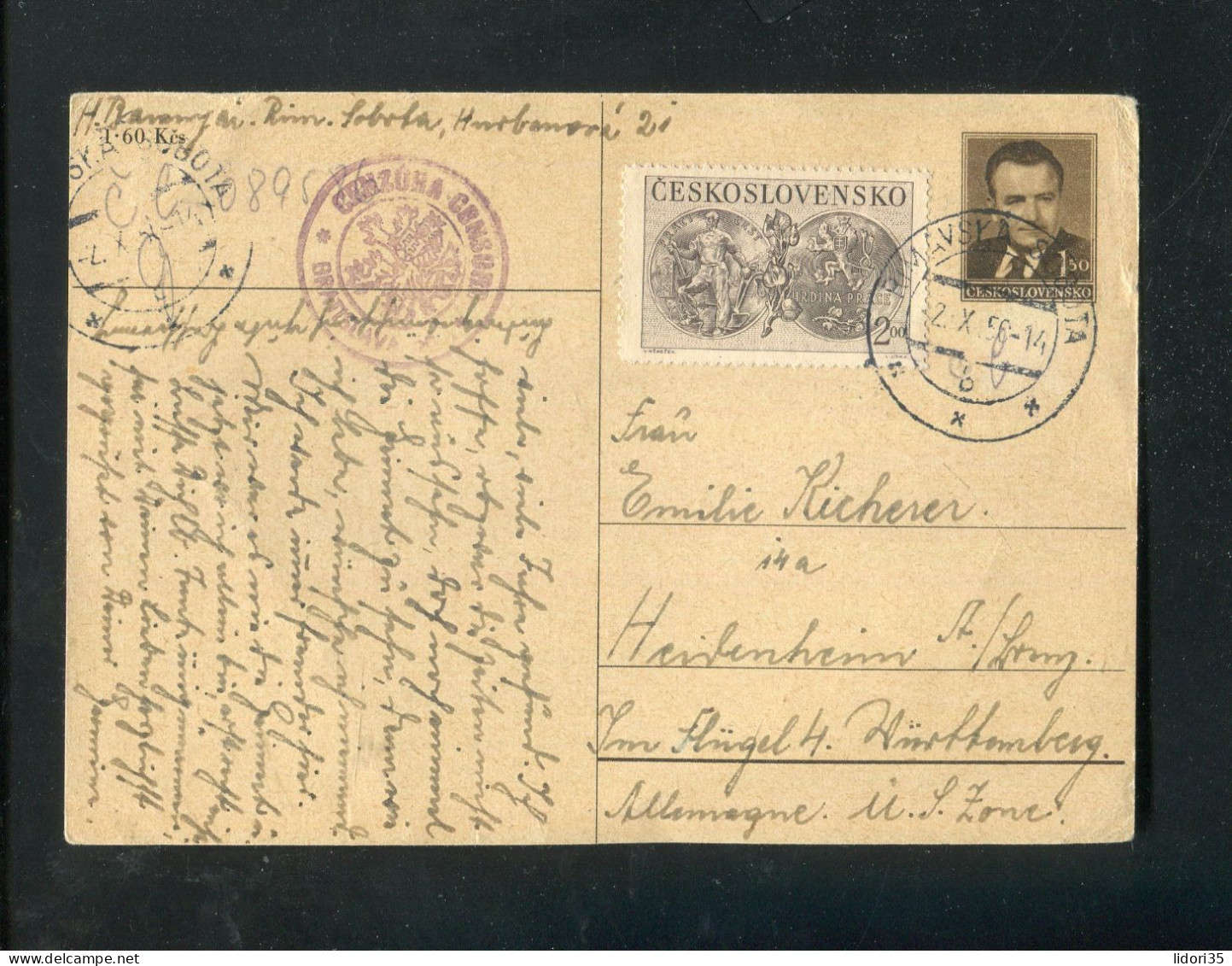 "TSCHECHOSLOWAKEI" 1950, Postkarte Mit "ZENSUR" (Zensurstempel "BRATISLAVA") Nach Deutschland (L1186) - Cartes Postales