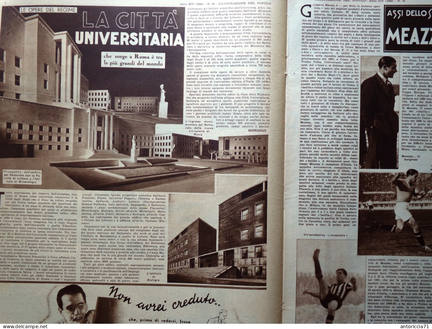 Illustrazione Del Popolo 22 Aprile 1934 Celjuskin Università Roma Meazza Colonna - Andere & Zonder Classificatie