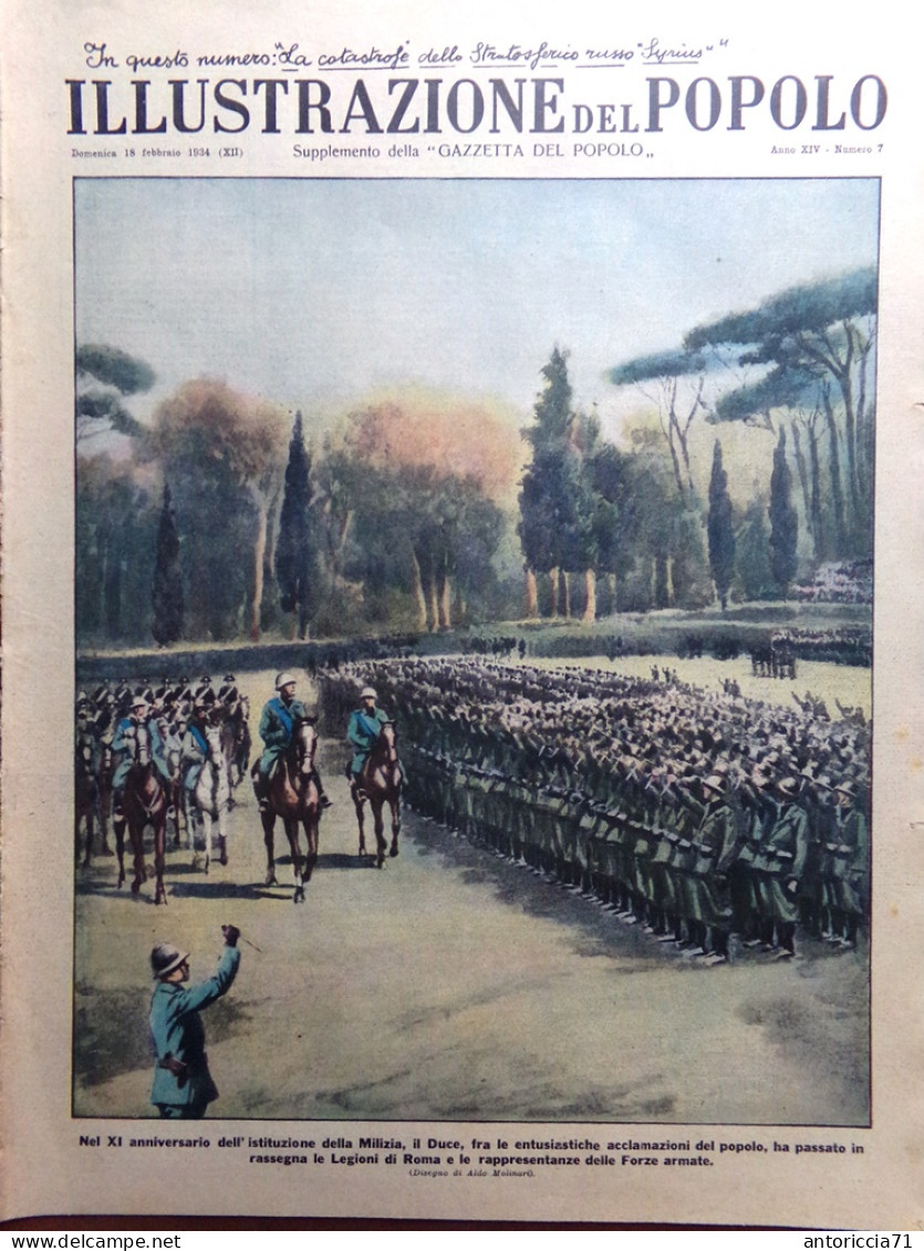 Illustrazione Del Popolo 18 Febbraio 1934 Duce E Milizia Syrius Sedia Elettrica - Autres & Non Classés