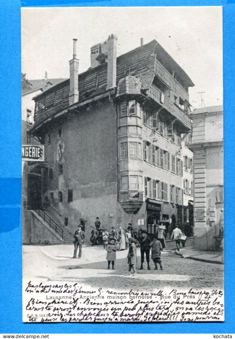 VIX023, Lausanne, Animée, Ancienne Maison Bernoise, Rue Du  Prés, Précurseur, Circulée 1905 - Lausanne