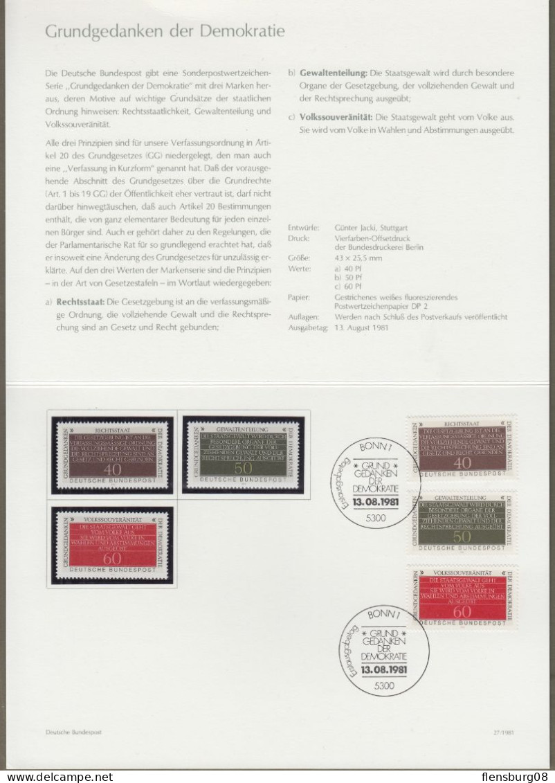 Bund: Minister Card - Ministerkarte Typ IV, Mi-Nr. 1105-07: " Grundgedanken Der Demokratie "  X - Covers & Documents