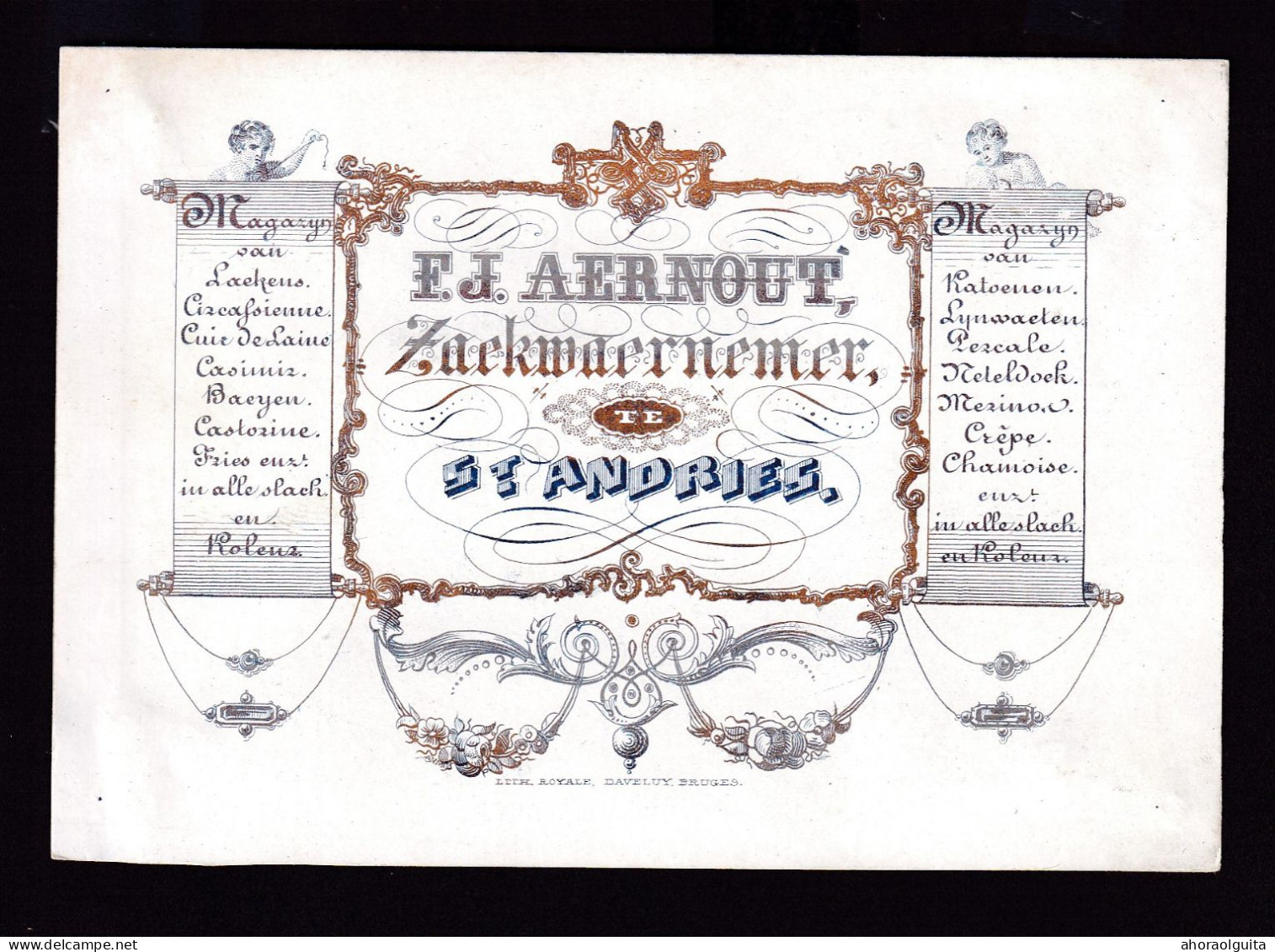 588/29 -- BRUGES CARTE PORCELAINE - Carte Illustrée Aernout, Zaekwaernemer Te SINT ANDRIES  - Litho Années1840/50 - Visitenkarten