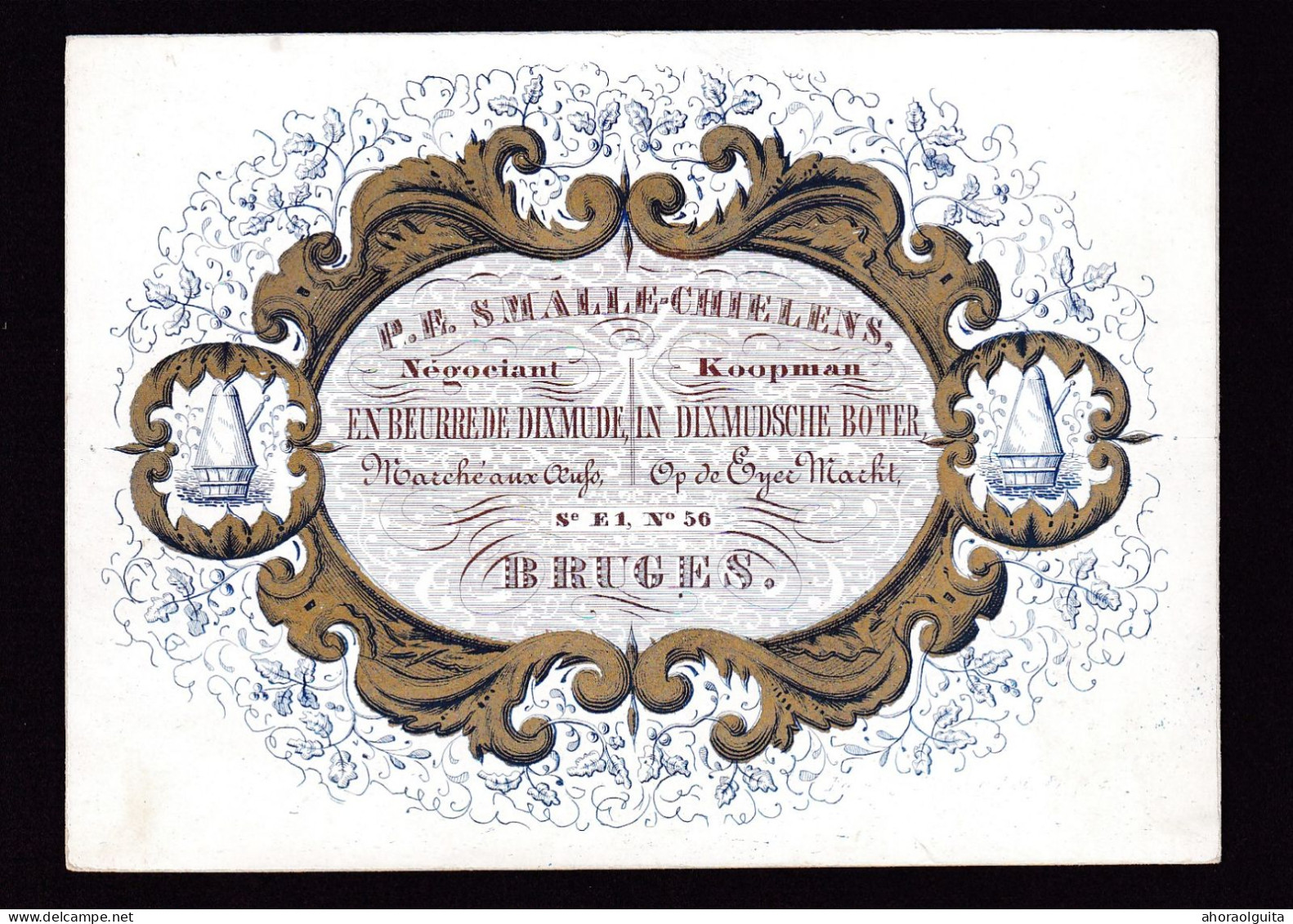 589/29 -- BRUGES CARTE PORCELAINE - Carte Illustrée Smalle-Chielens, Négociant Beurre De Dixmude  - Litho Années1840/50 - Cartes De Visite