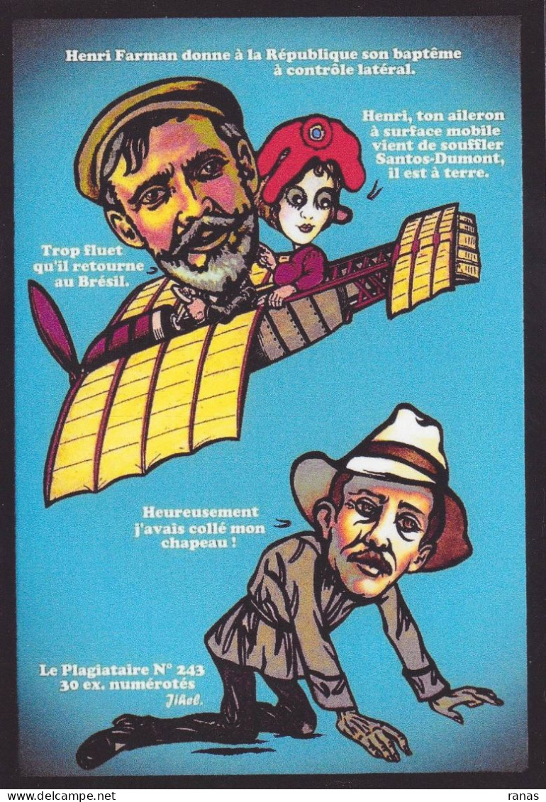 CPM Santos Dumont Jihel Tirage 30 Ex Numérotés Signés Satirique Henri Farman Marianne - Airmen, Fliers