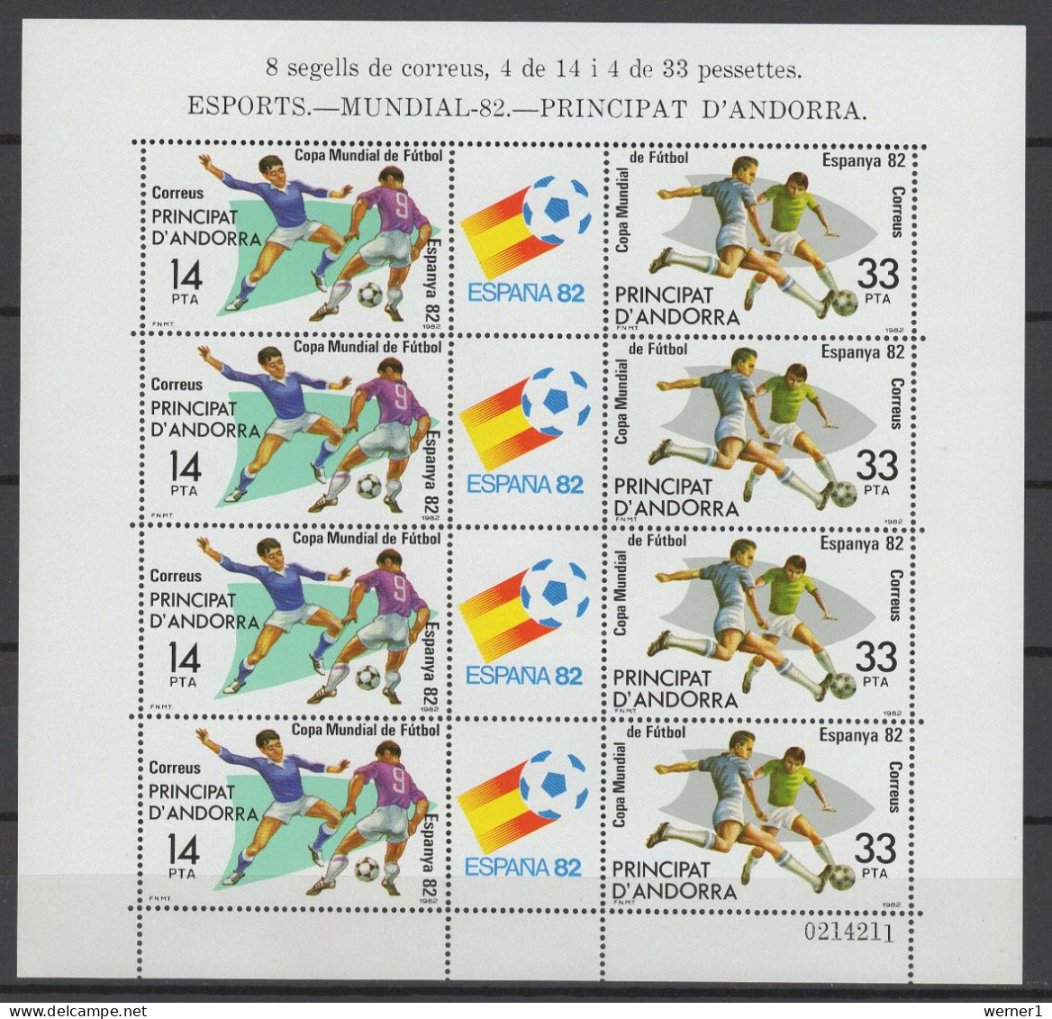 Andorra Spanish 1982 Football Soccer World Cup Sheetlet MNH - 1982 – Spain