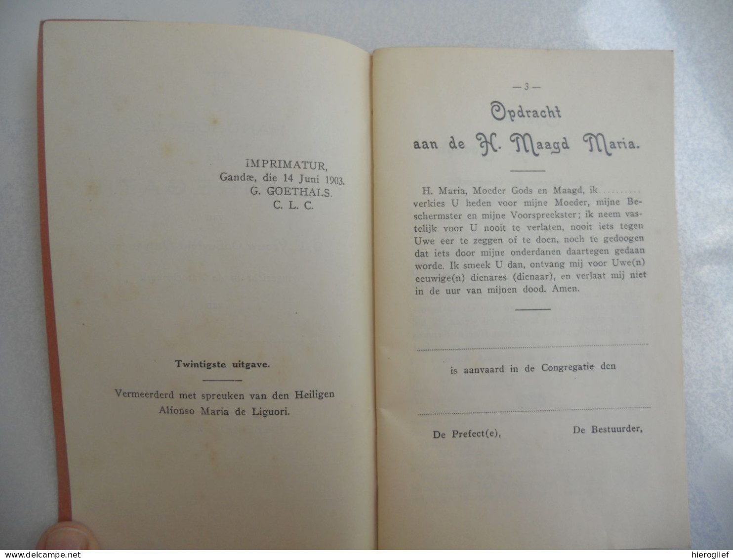 Handboekje Der CONGREGATIE Van O.L. Vrouw Onbevlekt Ontvangen / Impr 1903 Denderrmonde Van Lantschoot Moens - Anciens