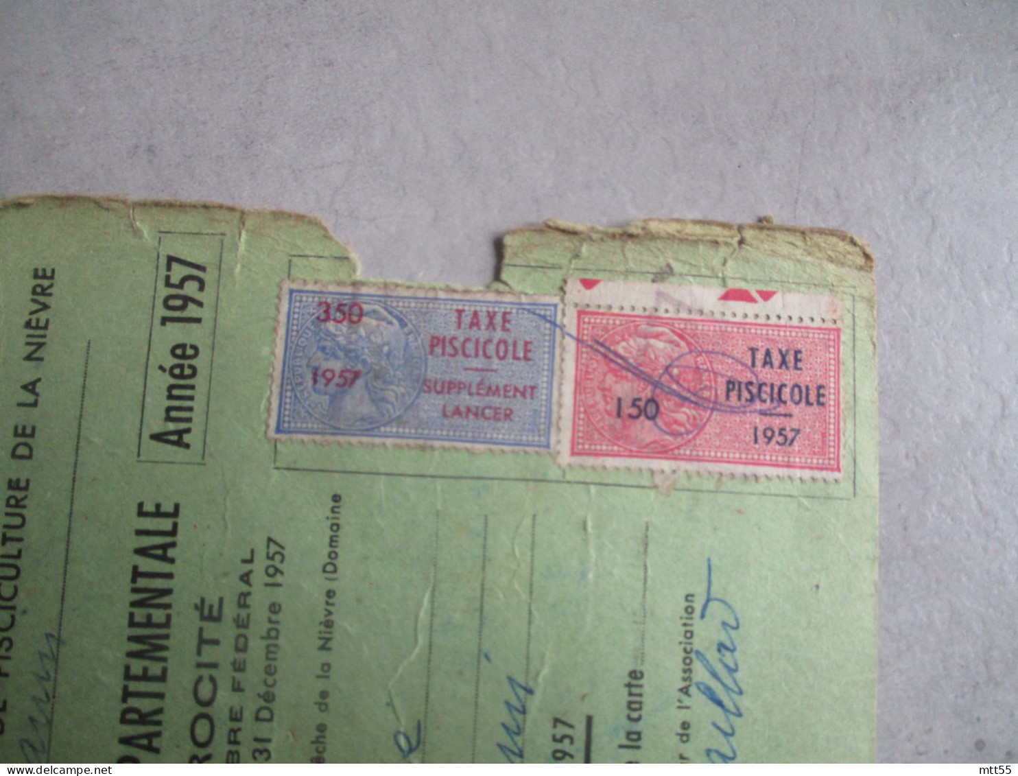 TAXE PISICOLE 1957 2 TIMBRE FISCAL FISCAUX SUR CARTE PECHE - Lettres & Documents