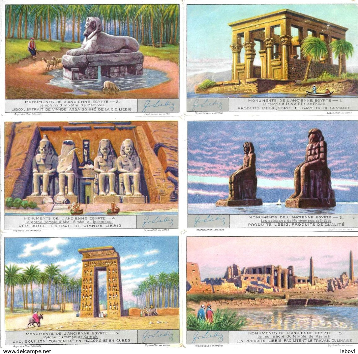 (bouillon) LIEBIG S 1248 « Monuments De L’ancienne Egypte  » - Série Complète De 6 Chromos - Liebig
