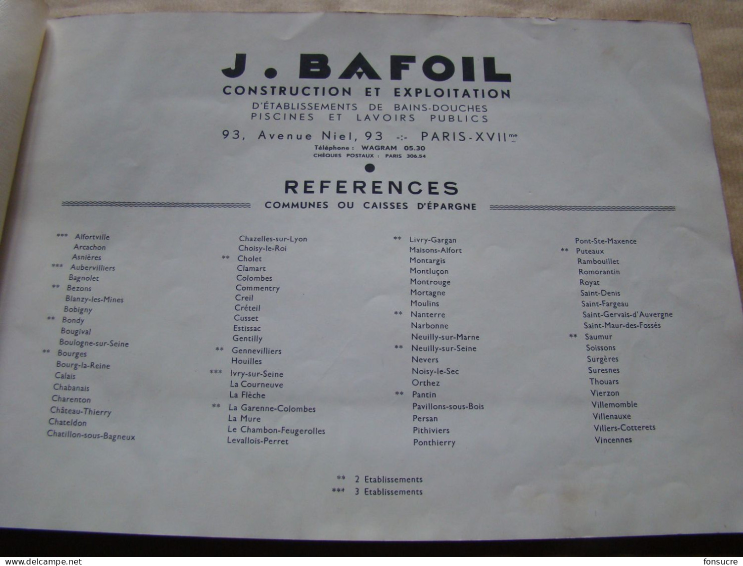 VR20 Catalogue J. BAFOIL Construction & Exploitation D'établissements De Bains Douches Piscines & Lavoirs Publics - Advertising