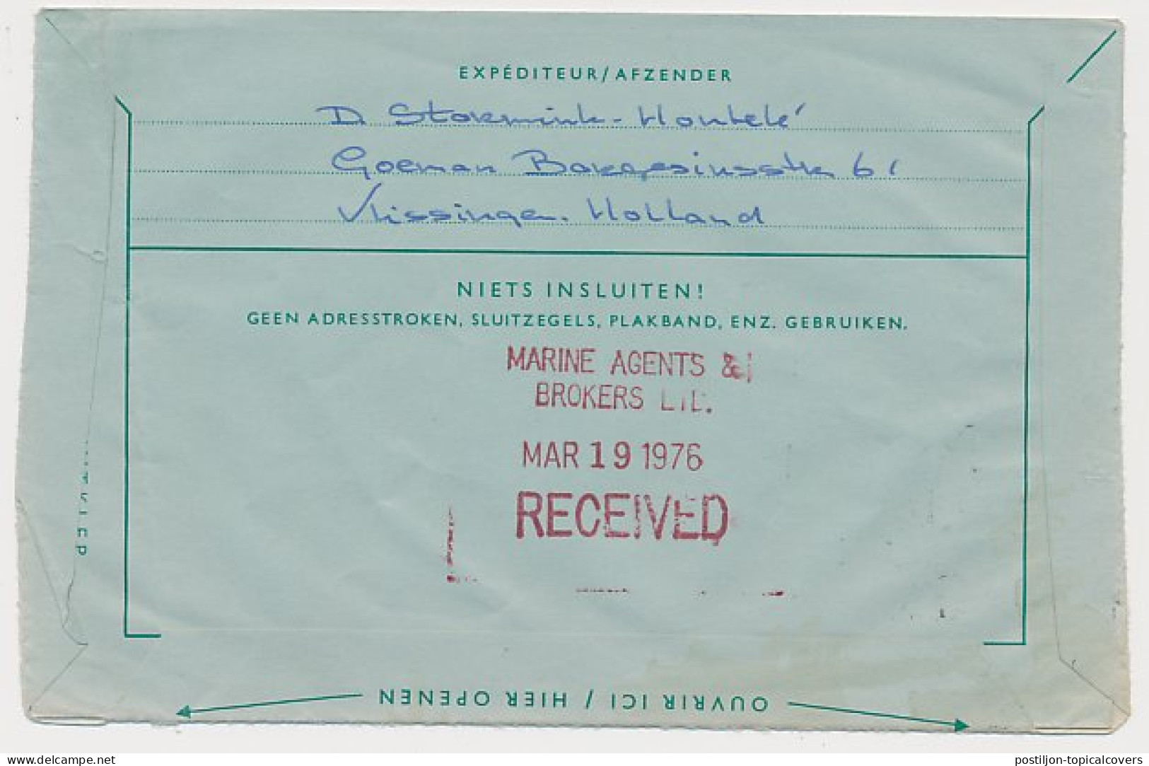 Luchtpostblad G. 25 Middelburg - Freeport Bahamas 1976 - Material Postal